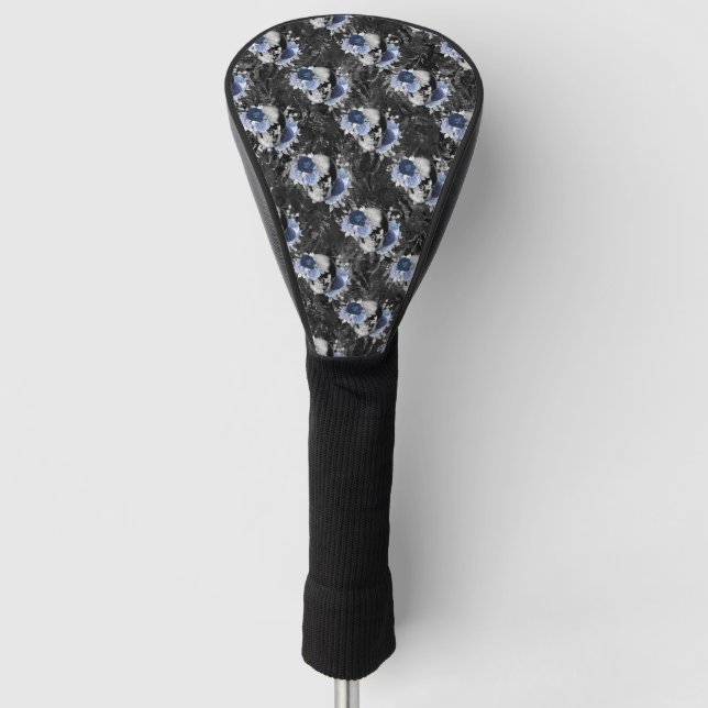 Blue Floral Skull Series Design 1  Golf Head Cover (Front)