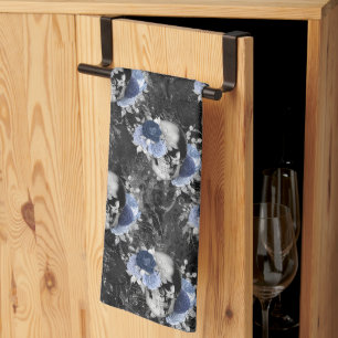 Blue Floral Skull Series Design 1 Kitchen Towel