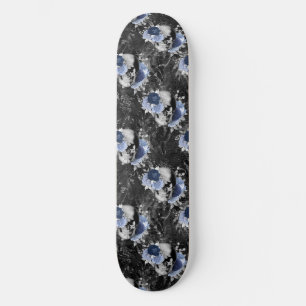 Blue Floral Skull Series Design 1 Skateboard