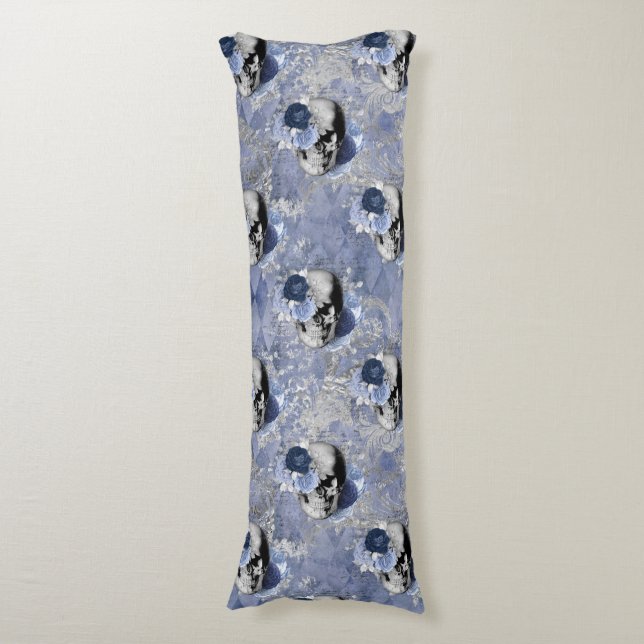 Blue Floral Skull Series Design 2 Body Pillow (Front Vertical)