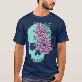 Blue Floral Skull T-Shirt