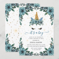 blue floral sleepy unicorn virtual baby shower