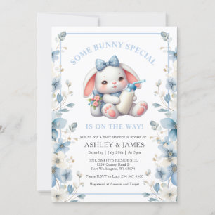 Blue Floral Some Bunny with Milk Baby Shower Invitation