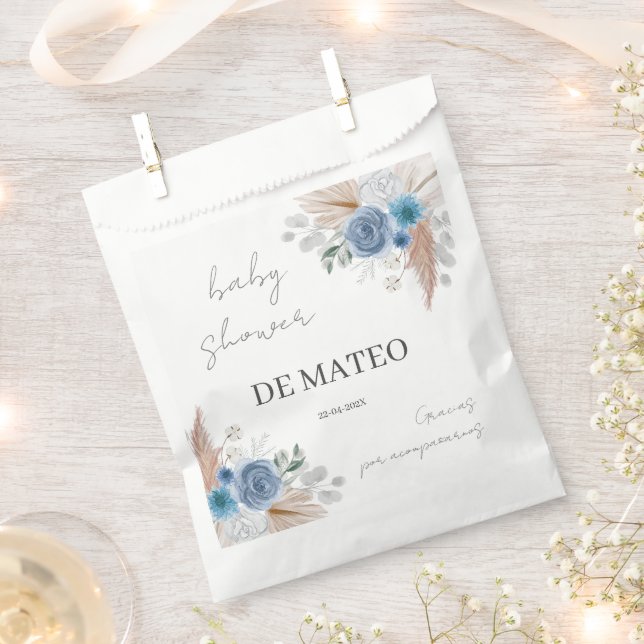 Blue Floral Spanish Baby Shower Boy Favour Bag (Clipped)