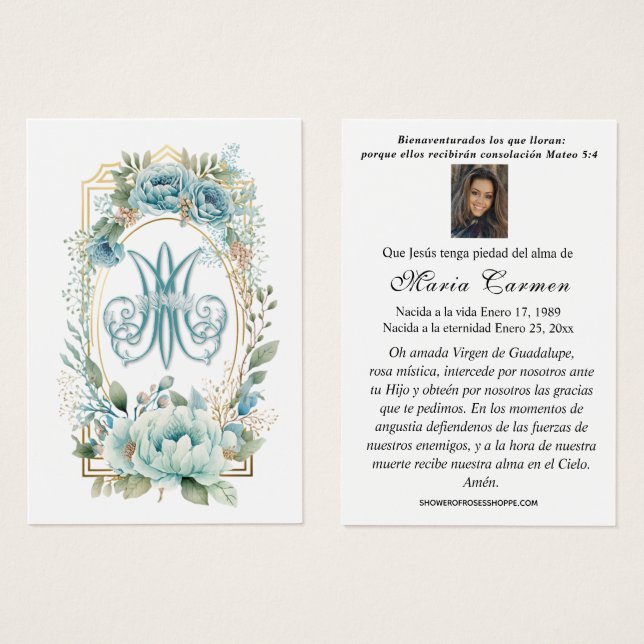 Blue Floral Spanish Funeral Prayer (Front & Back)
