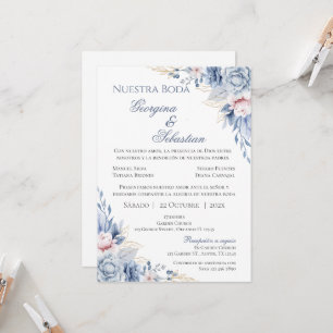 Blue Floral Spanish Wedding Invitation
