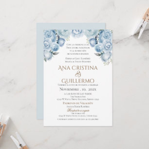 Blue Floral Spanish Wedding Invitation