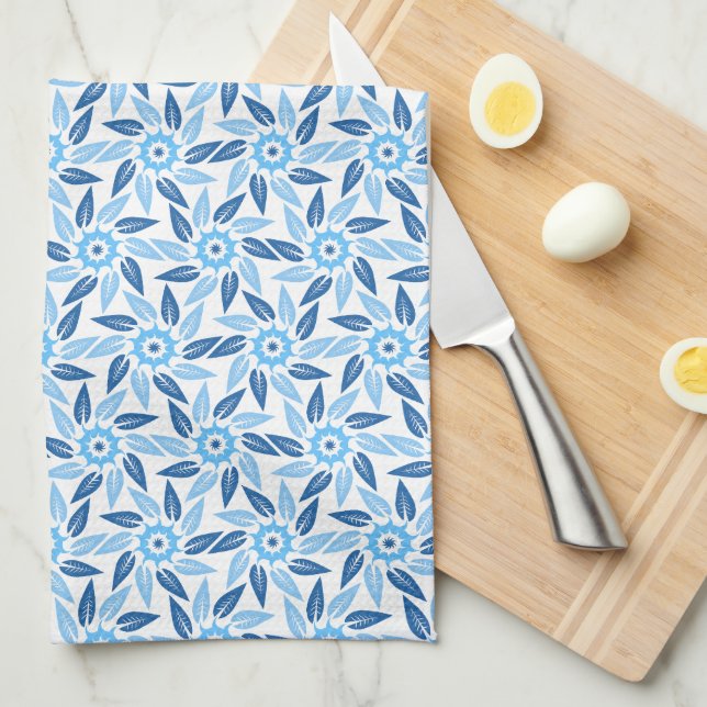 Blue Floral Spiral Kitchen Towel (Quarter Fold)