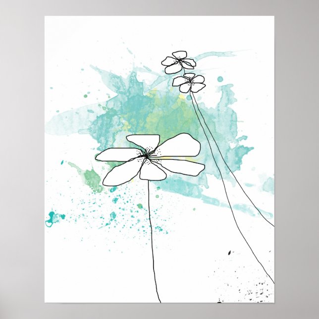 Blue Floral Splash-Poster Poster (Front)