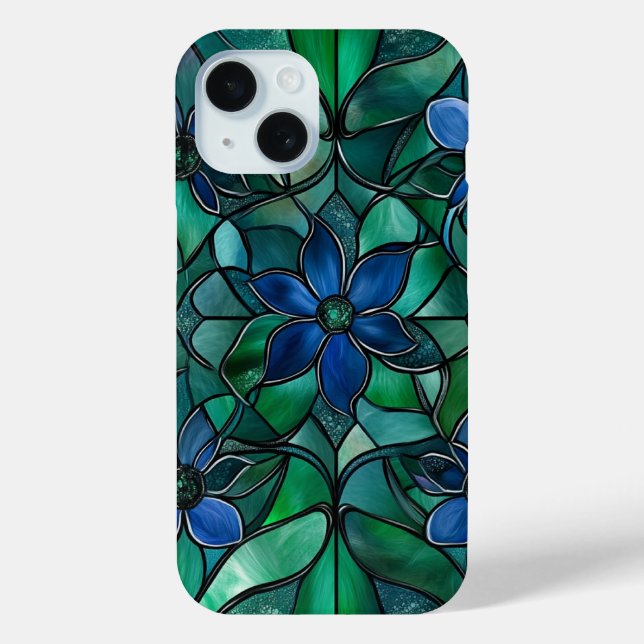 Blue Floral Stained Glass Art Lovers for Women Case-Mate iPhone Case (Back)