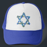 Blue Floral Star Of David Jewish Star  Trucker Hat<br><div class="desc">Blue Floral Star Of David Jewish Star with blue jay and forget-me-nots.</div>