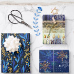 Blue Floral , Stars, Light Hanukkah Pattern Wrapping Paper Sheet<br><div class="desc">Check out this best-looking crafted to perfection 3 wrapping paper sheets for Hanukkah gifts. It has a sheet with a seamless pattern - yellow flowers and blue leaves on a navy blue background. The second sheet features beautifully crafted Candles and the third sheet features multi-layer snowflakes on a blue background....</div>