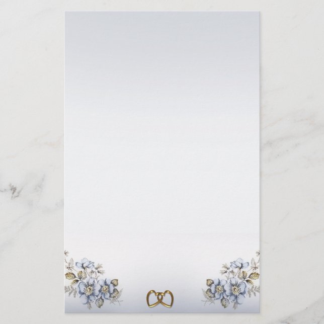 Blue Floral Stationery gold linked hearts (Front)