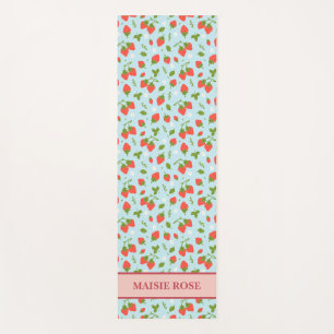 Blue Floral Strawberry Pattern Personalized Kids Yoga Mat