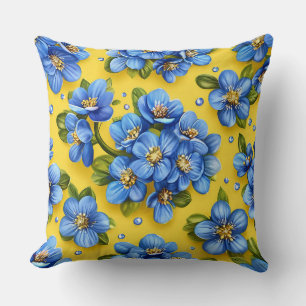💙 Blue Floral Sunny Home Style Decor 💛 Throw Pillow