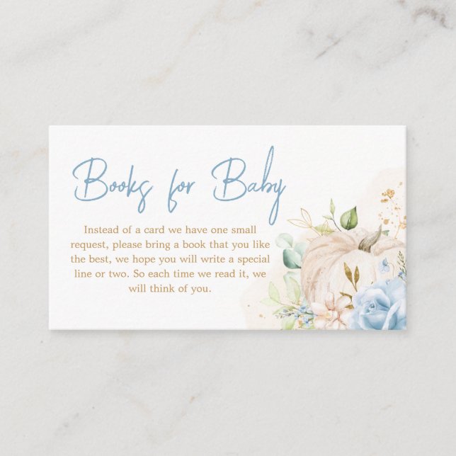 Blue Floral Sweet Little Pumpkin Books for Baby Enclosure Card (Front)