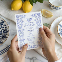 Blue Floral Tea Party Bridal Shower Invitation