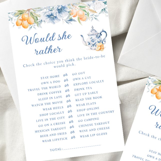 Blue Floral Tea Pot Would She Rather Bridal Game (Creator Uploaded)