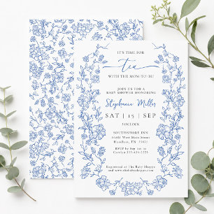 Blue Floral Tea with the Mom-to-be Baby Shower Invitation