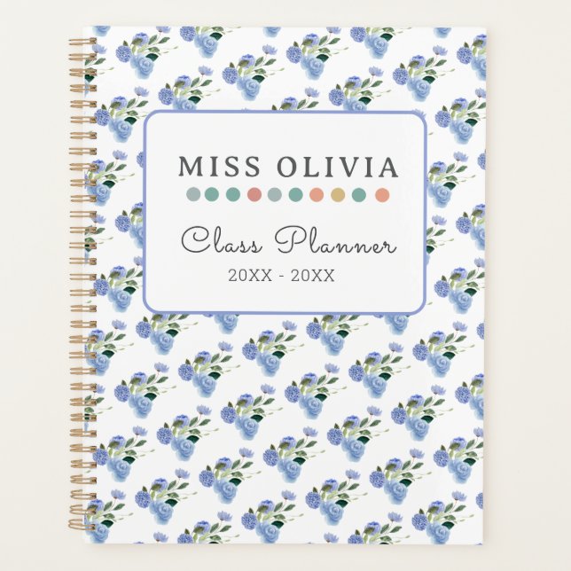 Blue Floral Teacher Planner: Personalized Gift  Planner (Front)