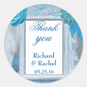 Blue Floral Thank you Classic Round Sticker