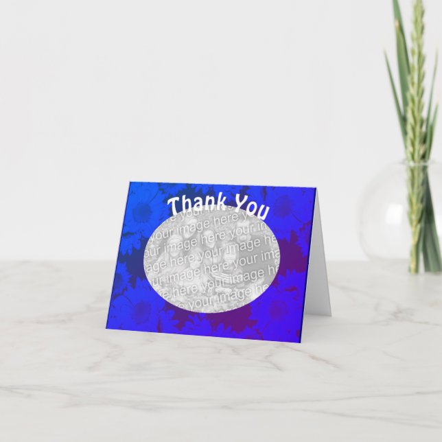 Blue Floral Thank You Photo Template Card (Front)