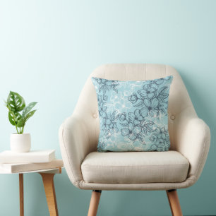 Blue Floral Throw Pillow