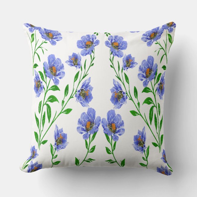 Blue floral throw pillow (Front)