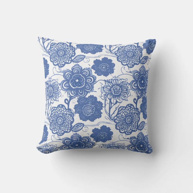 Blue floral throw pillow (Front)