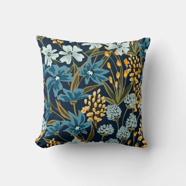 Blue Floral Throw Pillow (Front)
