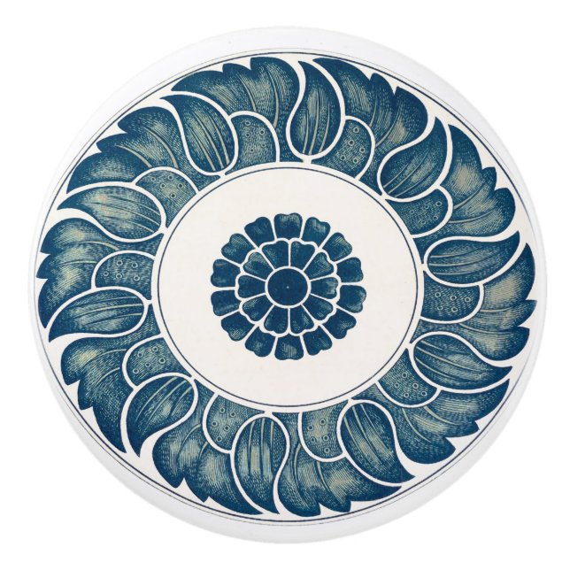 Blue Floral Tile Drawer Knob (Front)