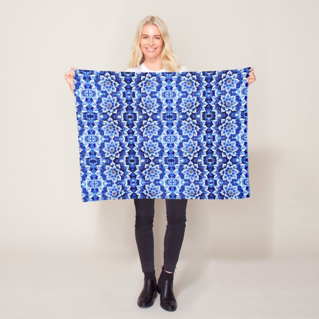 Blue Floral Tile Pattern Blanket (In Situ)