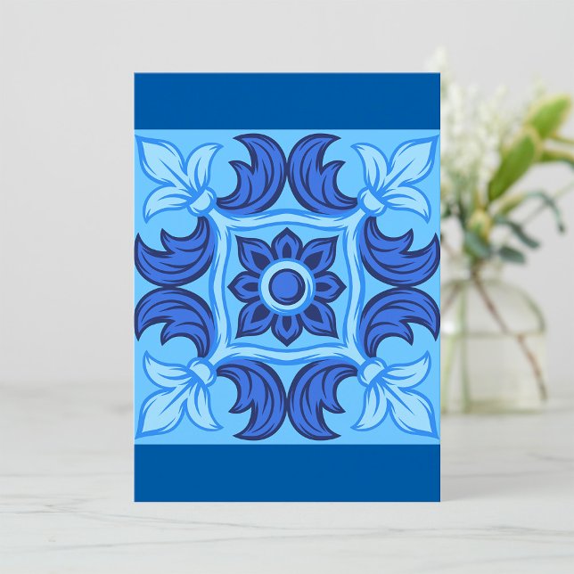 Blue Floral Tile Pattern Vintage Mediterranean  Invitation (Creator Uploaded)