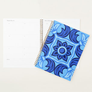 Blue Floral Tile Pattern Vintage Mediterranean  Planner