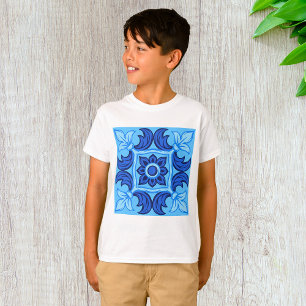 Blue Floral Tile Pattern Vintage Mediterranean T-Shirt