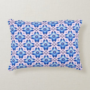 Blue Floral Tile Pattern With Pearl Accents Accent Pillow