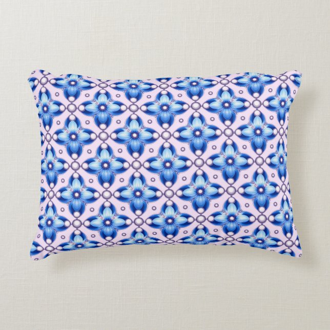 Blue Floral Tile Pattern With Pearl Accents  Accent Pillow (Front)