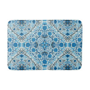 Blue floral tiles bath mat