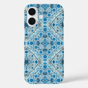 Blue floral tiles iPhone 16 case