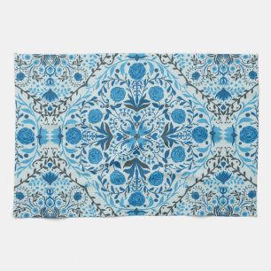 Blue floral tiles kitchen towel