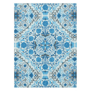 Blue floral tiles tablecloth