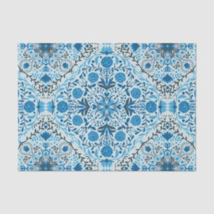 Blue floral tiles tissue paper