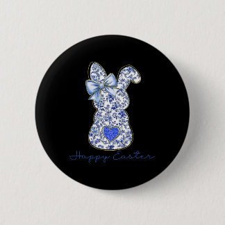 Blue Floral Toile Chinoiserie Bunny Easter For Gir 2 Inch Round Button