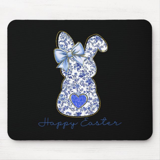 Blue Floral Toile Chinoiserie Bunny Easter For Gir Mouse Pad (Front)