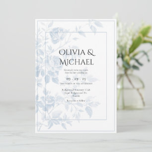 Blue Floral Toile Elegant Wedding Invitation