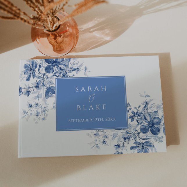 Blue Floral Toile Mariage Livre d'or (Créateur téléchargé)
