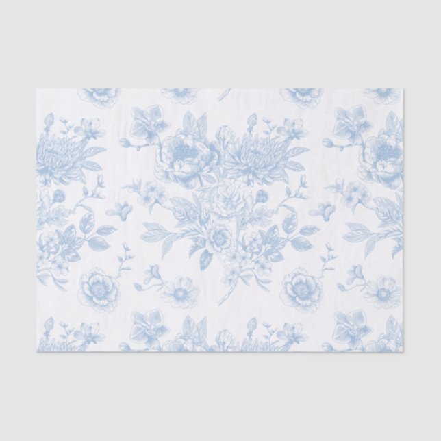 Blue Floral Toile Tissue Paper (Front)