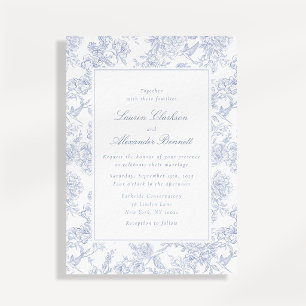 Blue Floral Toile Wedding Invitation