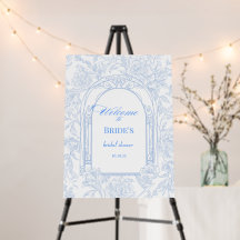 Blue Floral Toile Welcome Wedding Sign