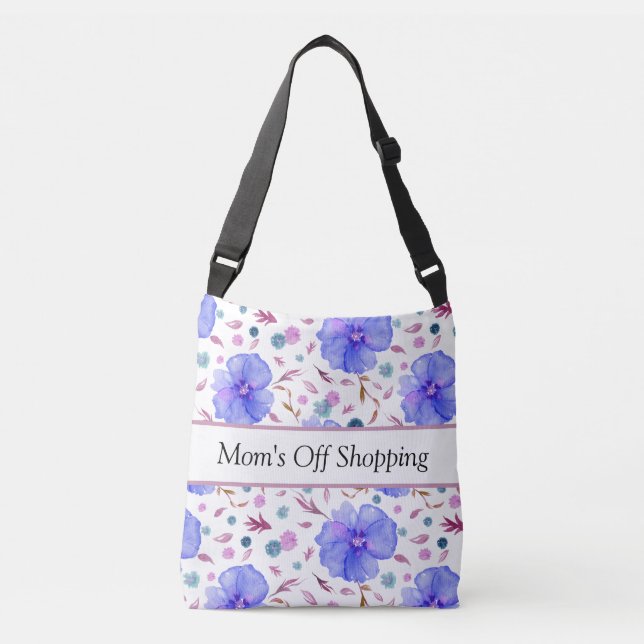 Blue Floral Tote Bag | Custom Name Bag (Front)